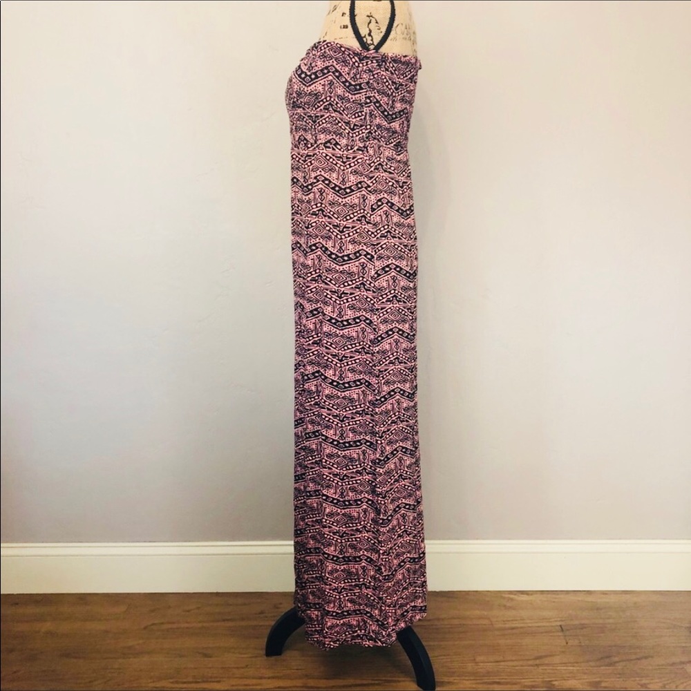 Tribal Print Pink And Black Strapless Maxi Dress - Picture 4 of 6